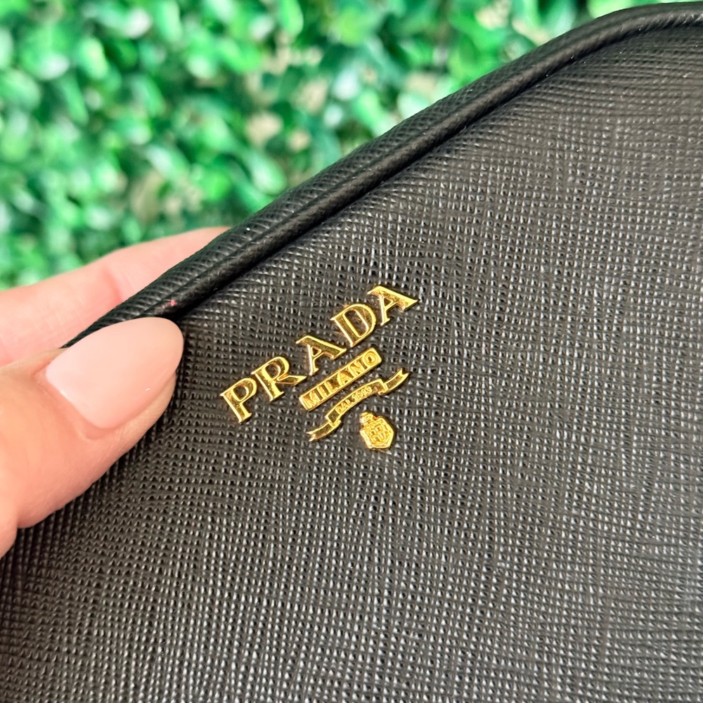 Prada Black Saffiano Leather Mini Camera Bag with Gold Logo Authentic - Picture 8 of 13
